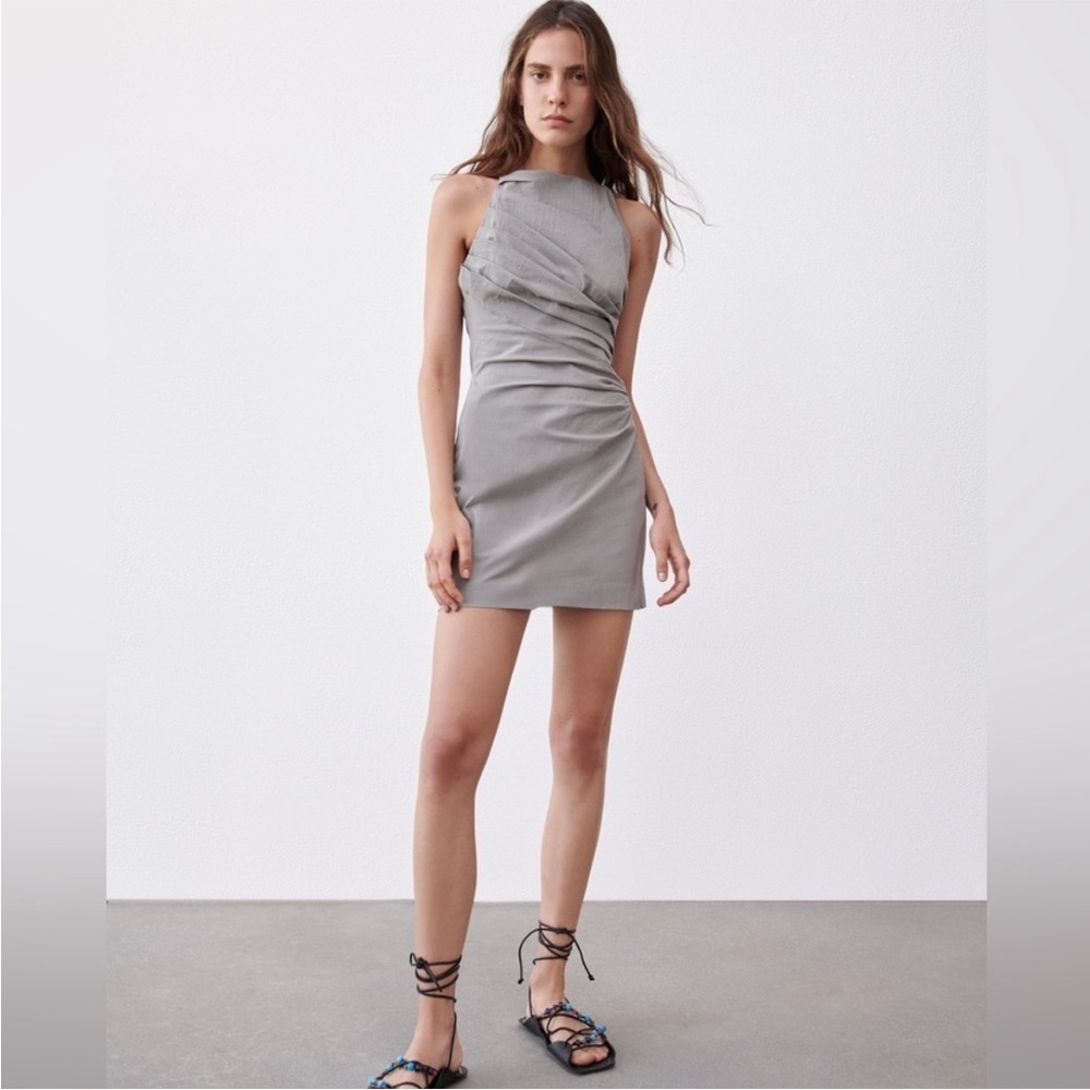 ZARA NWOT Cotton blend/linen draped dress Color Gray Size XS